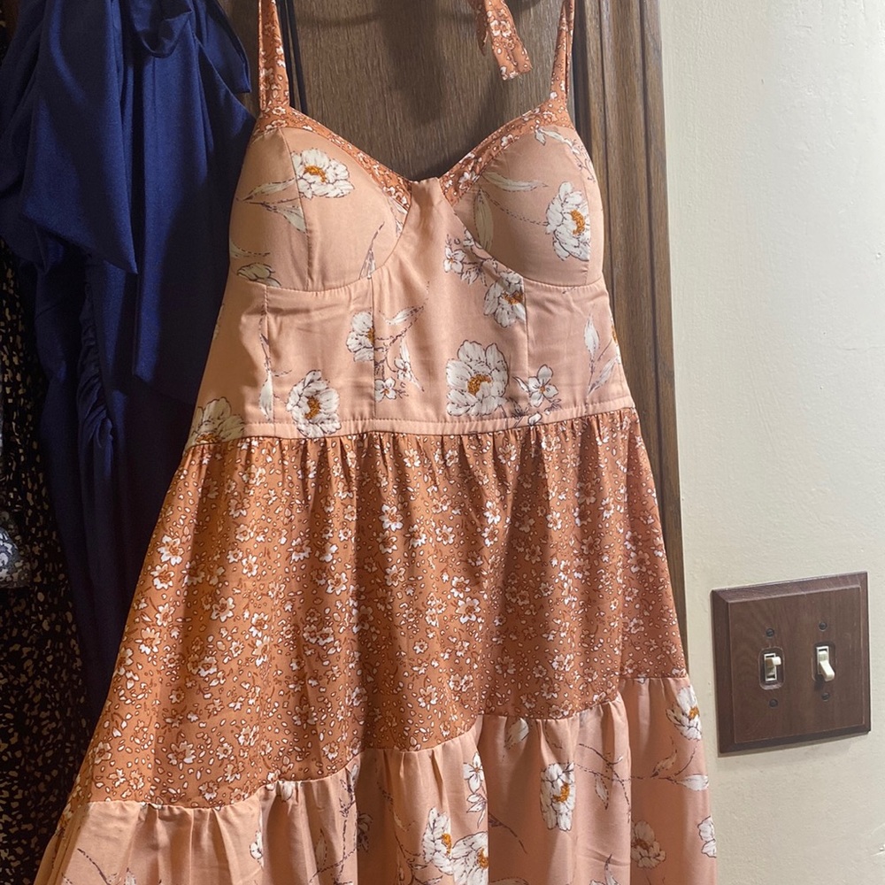 Peach sundress with flowers
